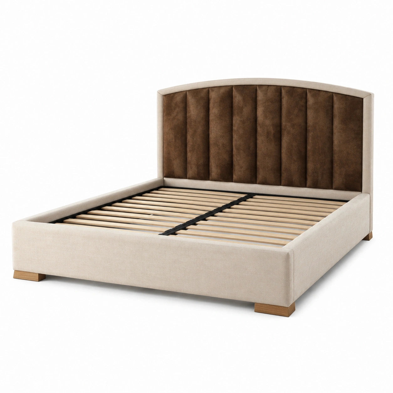 Modernes Polsterbett in Beige und Braun, 180 × 200 cm, mit Lattenrost
