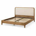Doppelbett 160 × 200 cm aus Holz in Braun und Beige mit gepolstertem Kopfteil und Lattenrost