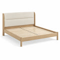 Doppelbett aus Holz in Natur und Creme, 160 x 200 cm, mit gepolstertem Kopfteil und Lattenrost