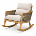 Gepolsterter Garten-Schaukelstuhl aus Holz mit Seilgeflecht, 96 × 79 × 91 cm, Beige, Naturbraun und Grau