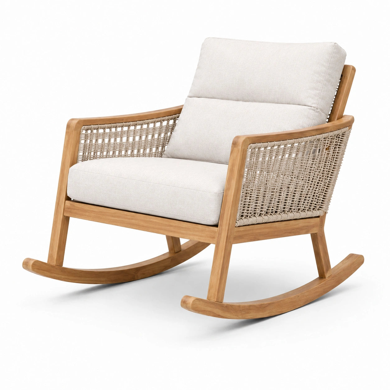 Gepolsterter Schaukelstuhl aus Holz mit Geflecht, Natur/Beige, 98 × 75 × 90 cm