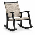Schaukelstuhl aus Holz und Seilgeflecht mit Armlehnen, Beige/Schwarz, 68 × 92 × 98 cm