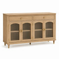 Sideboard aus Holzwerkstoff, 150 × 40 × 90 cm, naturfarben, mit 4 geriffelten Glastüren und 2 Schubladen