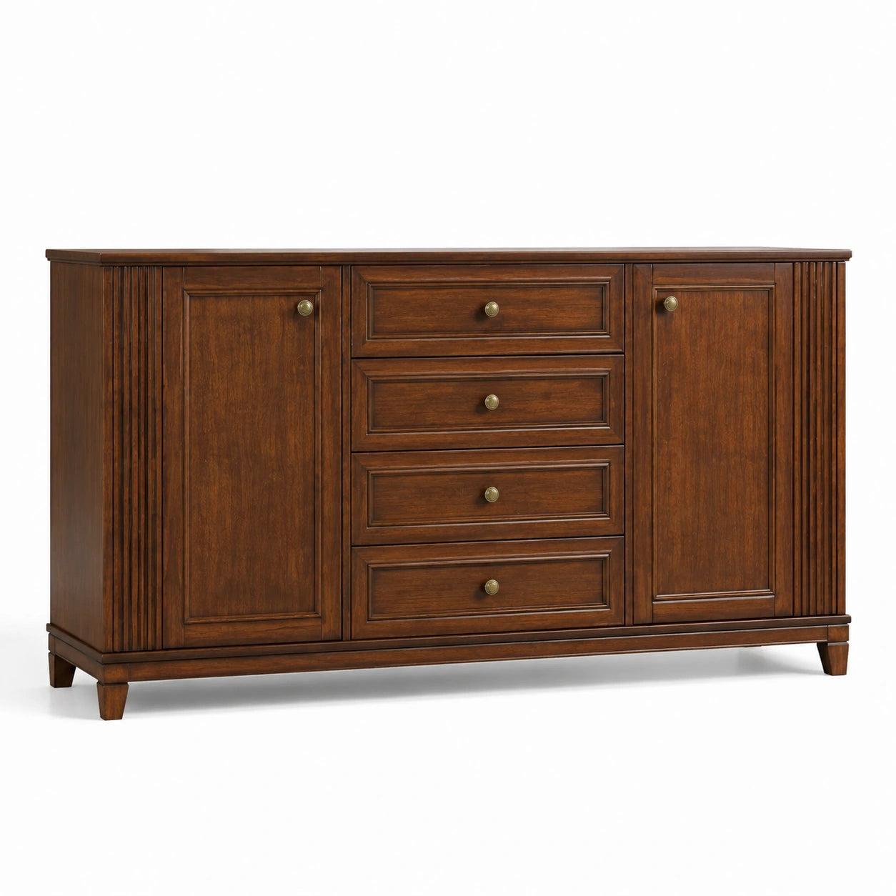 Klassisches Sideboard aus Holzwerkstoff, Dunkelbraun, 180 × 45 × 90 cm, mit 4 Schubladen und 2 Türen