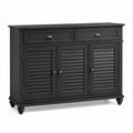Sideboard im Landhausstil, Schwarz mit Antikmessing, 120 × 40 × 100 cm, 2 Schubladen und 3 Lamellentüren