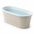 Freistehende ovale Acryl-Badewanne 170 × 80 × 60 cm in Beige und Weiß mit geriffelter Außenseite