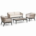 4-teiliges Gartenmöbel-Set mit 2-Sitzer-Sofa 168 × 78 × 76 cm, 2 Sesseln 73 × 78 × 76 cm und Tisch 110 × 60 × 38 cm, Beige/Taupe/Schwarz