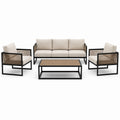 4-teiliges Gartenmöbel-Set Beige, Schwarz und Braun – 3-Sitzer-Sofa 190 × 78 × 78 cm, 2 Sessel 73 × 78 × 78 cm, Tisch 110 × 60 × 40 cm