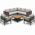 5-teiliges Gartenmöbel-Set, Stellmaß ca. 240 × 240 cm, mit Ecksofa, 2 Sesseln und Couchtisch, Hellgrau/Anthrazit/Braun