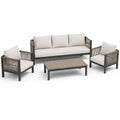 4-teiliges Gartenmöbel-Set mit Dreisitzer-Sofa 190 × 75 × 80 cm, 2 Sesseln 74 × 75 × 77 cm und Couchtisch 110 × 55 × 38 cm, Anthrazit/Taupe/Cremeweiß