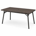 Gartentisch mit Sonnenschirmöffnung, 150 × 90 × 74 cm, Polyrattan in Braun mit schwarzem Metallgestell
