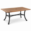 Rechteckiger Gartentisch mit Schirmöffnung, Holz und Metall, Braun und Schwarz, 150 × 90 × 74 cm