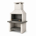 Grillkamin aus Beton in Hellgrau und Dunkelgrau, 110 × 65 × 210 cm, mit Grillrost, Arbeitsfläche und Ablagefach