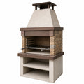 Gartengrill aus Betonstein in Beige, Braun, Schwarz und Silber, 110 × 70 × 230 cm, mit Kaminhaube und verstellbarem Grillrost