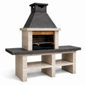 Grillstation mit Kamin und Ablagefächern, 160 × 60 × 210 cm, Beige/Anthrazit/Schwarz/Braun