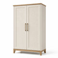 Kleiderschrank mit 2 Türen, 100 × 50 × 180 cm, Creme, Natur und Messingfarben