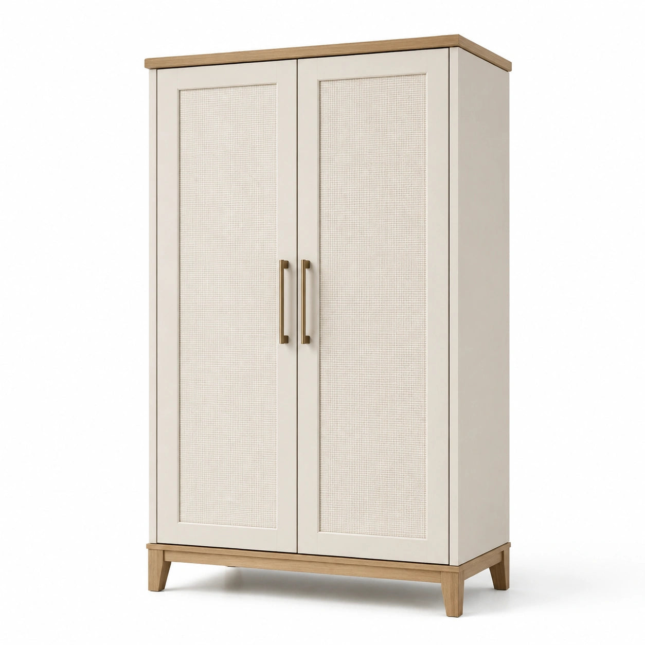 Kleiderschrank mit 2 Türen, 100 × 50 × 180 cm, Creme, Natur und Messingfarben
