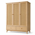 Kleiderschrank mit Rattangeflecht, 120 x 50 x 180 cm, Naturbeige/Hellbraun, 3 Türen und 2 Schubladen