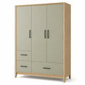 Kleiderschrank mit 3 Türen und 3 Schubladen, 150 × 55 × 200 cm, Salbeigrün und Eiche natur