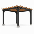 Gartenpergola aus Metall und Holz mit offenem Lamellendach, 300 × 300 × 250 cm, Schwarz/Braun