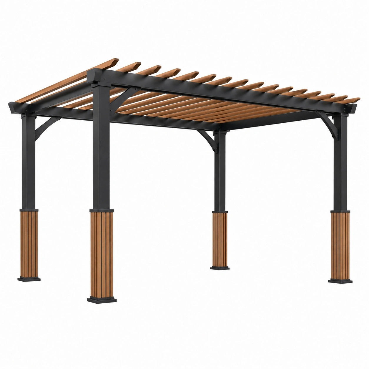 Gartenpergola mit offenem Lamellendach, 400 × 300 × 250 cm, Schwarz und Braun