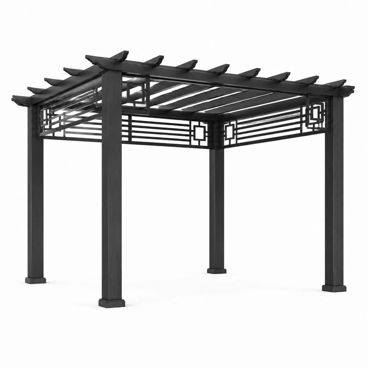 Metall-Pergola mit offenem Lamellendach, 300 × 300 × 250 cm, Schwarz